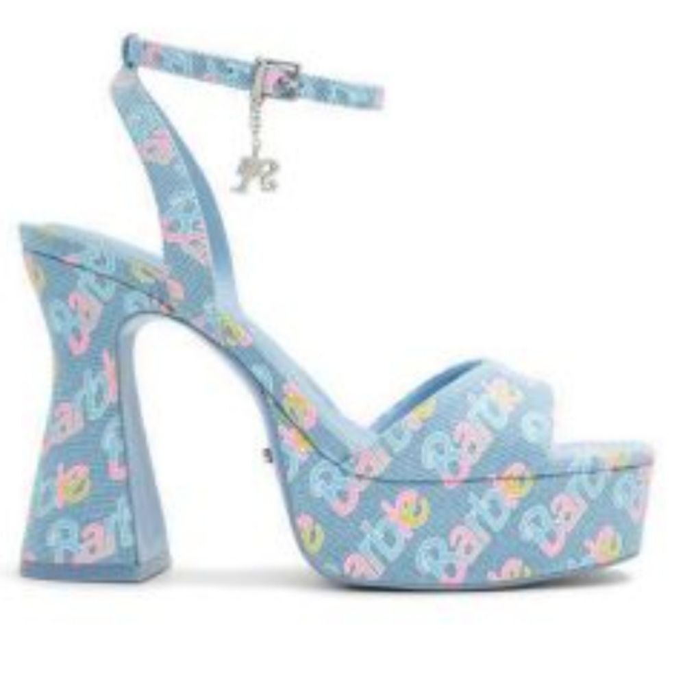BRAND NEW ALDO BARBIE PARTY PRINTED  DENIM STRAPPY PLATFORM HEELED PLATF… G1 - Picture 11 of 16